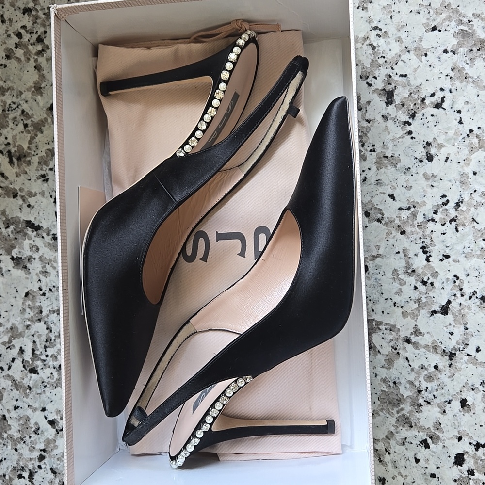 SJP by Sarah Jessica Parker Black Satin Slingback Heels